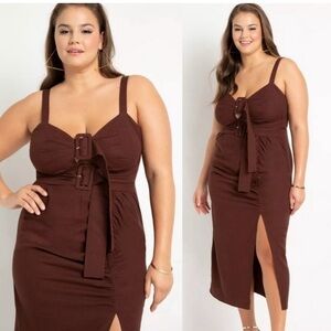 NWT. ELOQUII Brown linen Buckle dress. Excellent condition.